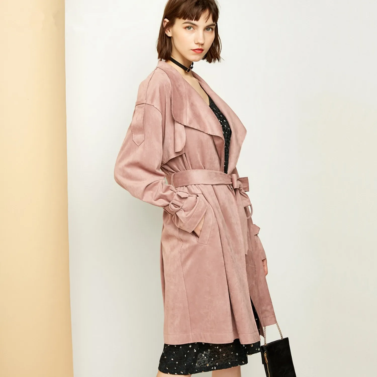 Women's Suede Coat With Belt