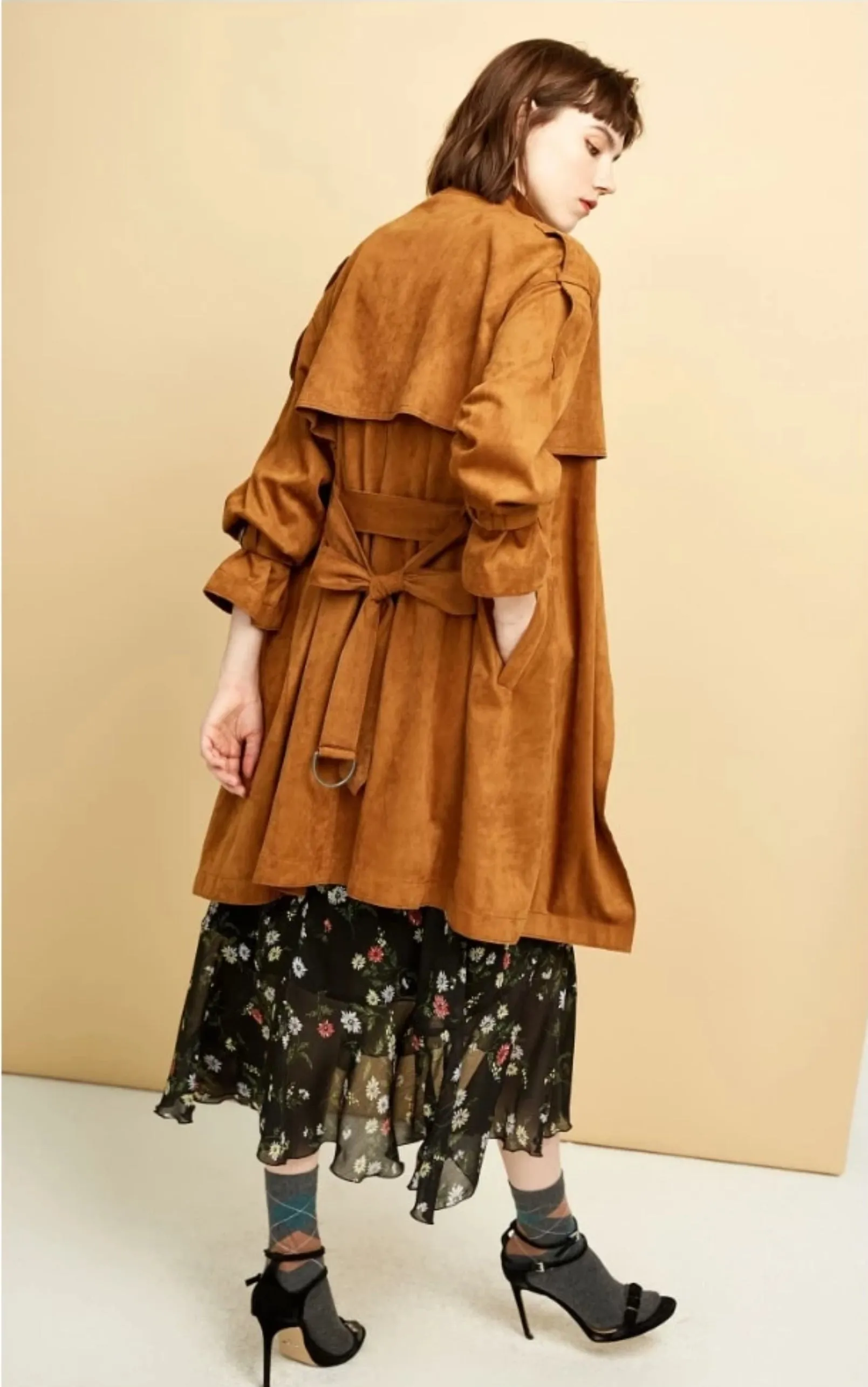 Women's Suede Coat With Belt