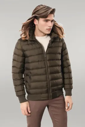 WSS Khaki Fur Hooded Men's Puffer Coat  - Singen
