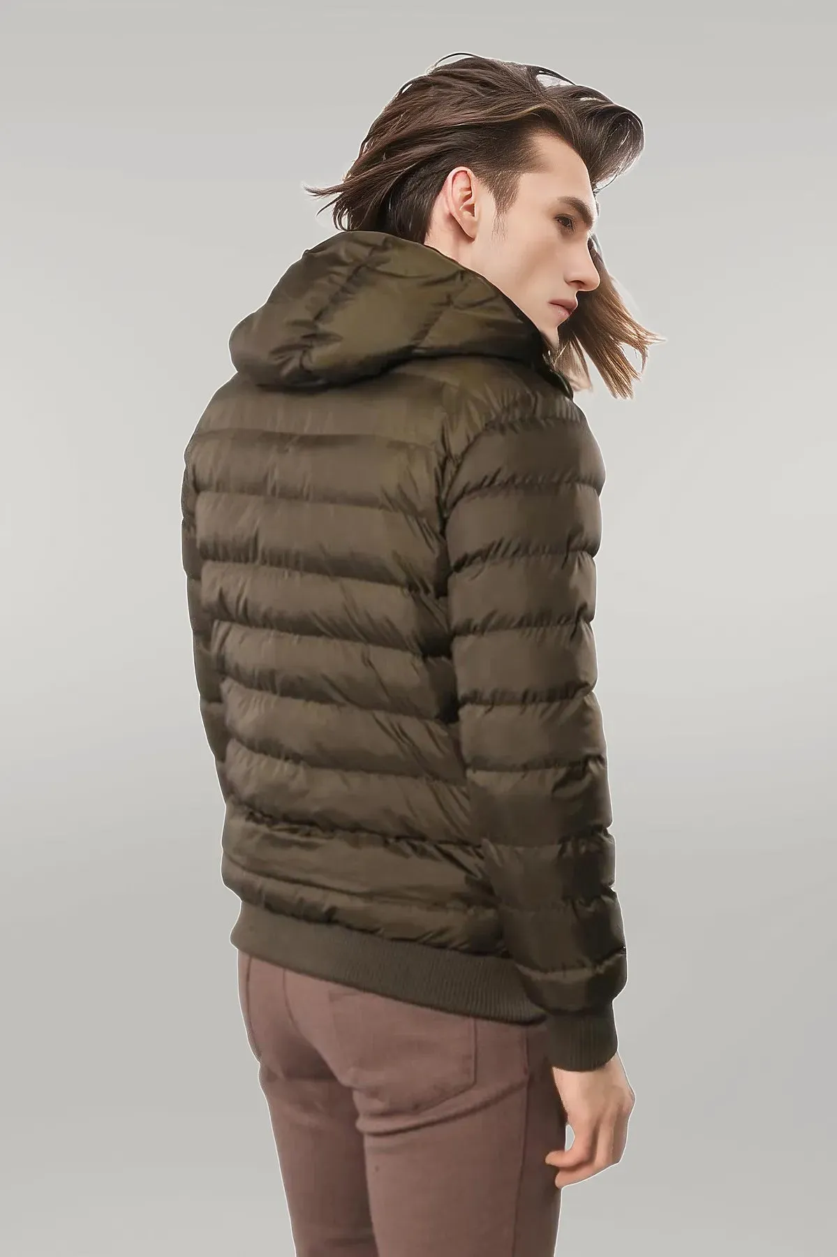 WSS Khaki Fur Hooded Men's Puffer Coat  - Singen