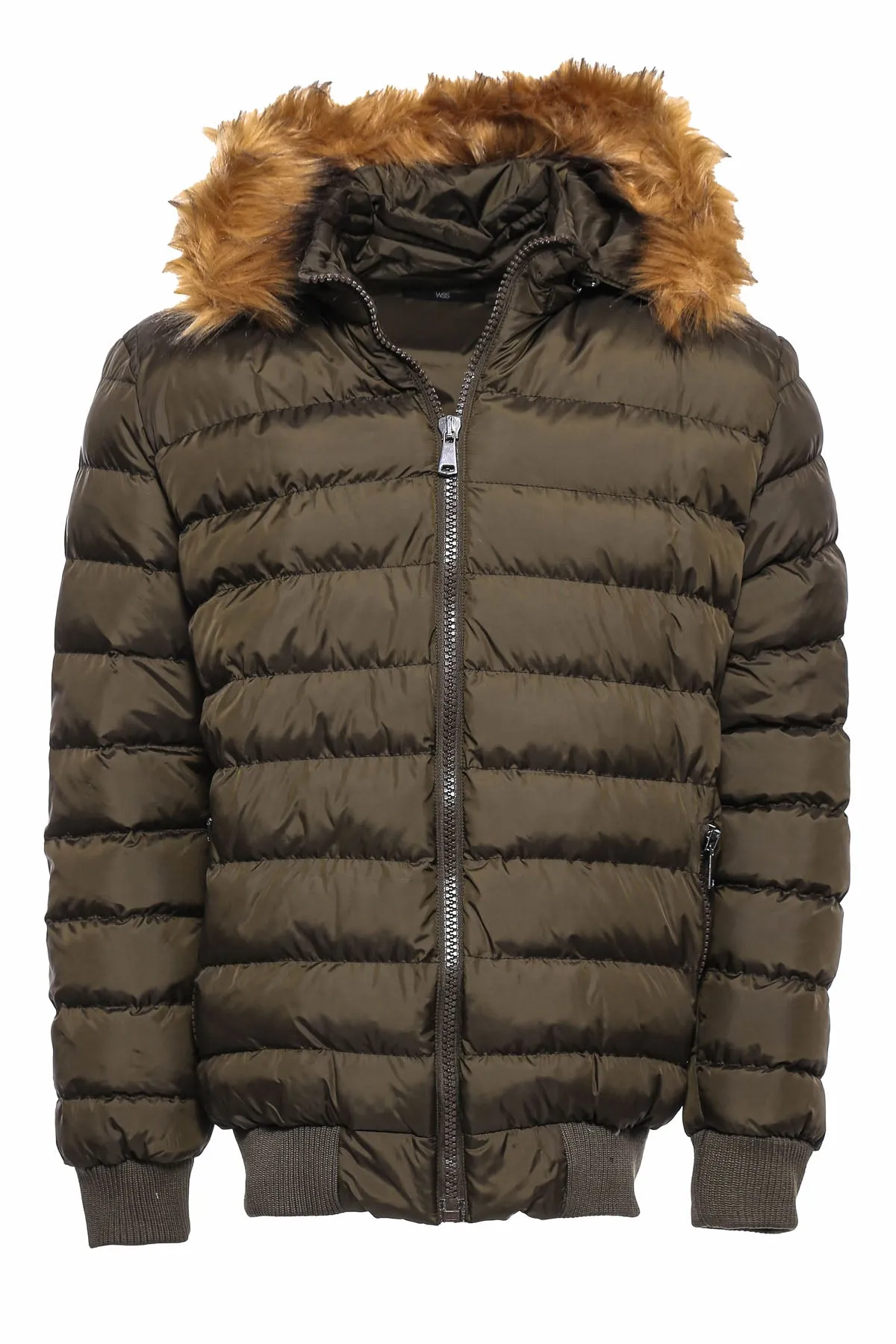 WSS Khaki Fur Hooded Men's Puffer Coat  - Singen