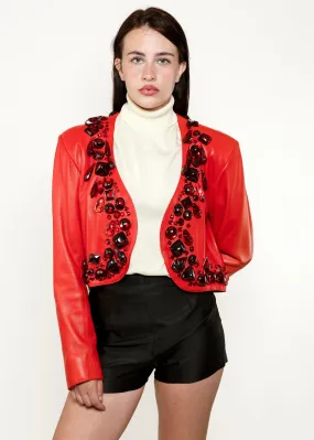 Yves Saint Laurent 1990 Glass Bead Leather Cropped Jacket